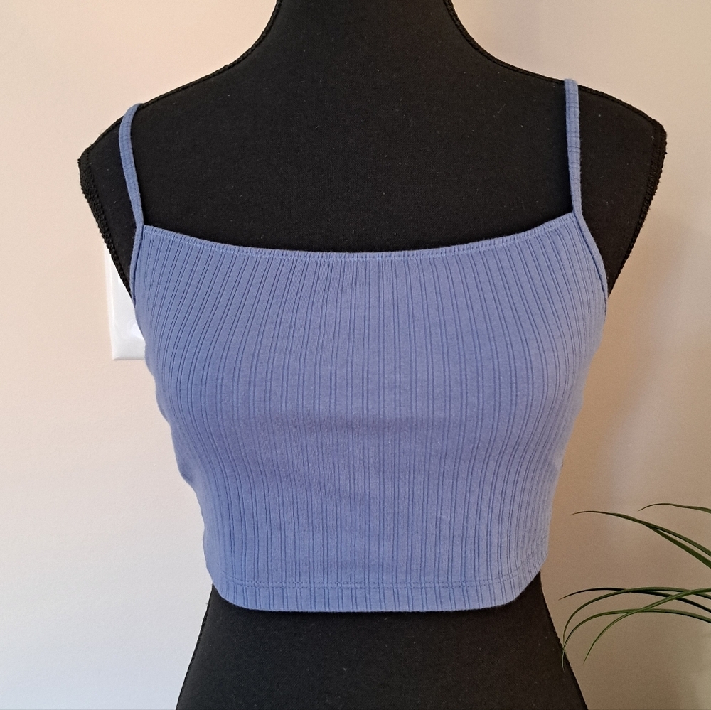 Aerie Beach Daze Lace Ribbed Bra Top Size Small Blue Cropped Lounge Casual - Picture 3 of 15